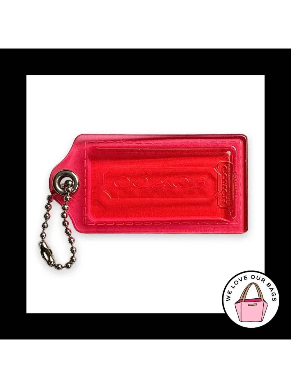 Rare COACH POPPY HANG TAG Pink Plastic Acrylic Lucite Key Fob Bag Charm Keychain